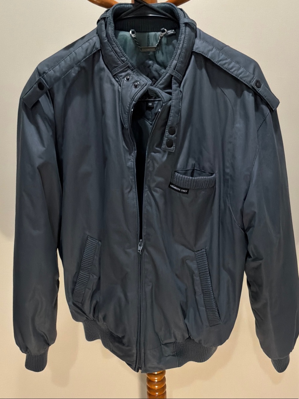Members Only Dark Gray/Blue colorway iconic racer jacket padded lining size 38